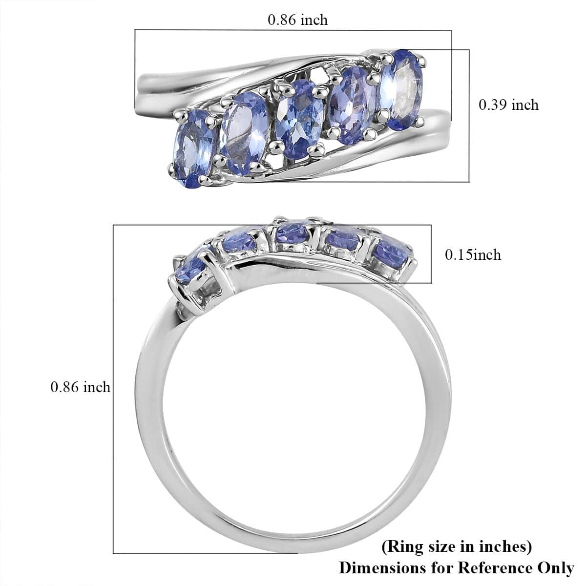 Tanzanite 5 Stone Ring in Platinum Over Sterling Silver (Size 6.0) 1.10 ctw image number 5