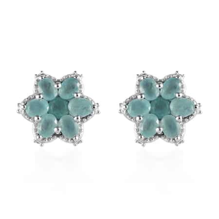 Grandidierite and Natural White Zircon Floral Earrings in Platinum Over Sterling Silver 2.50 ctw image number 0