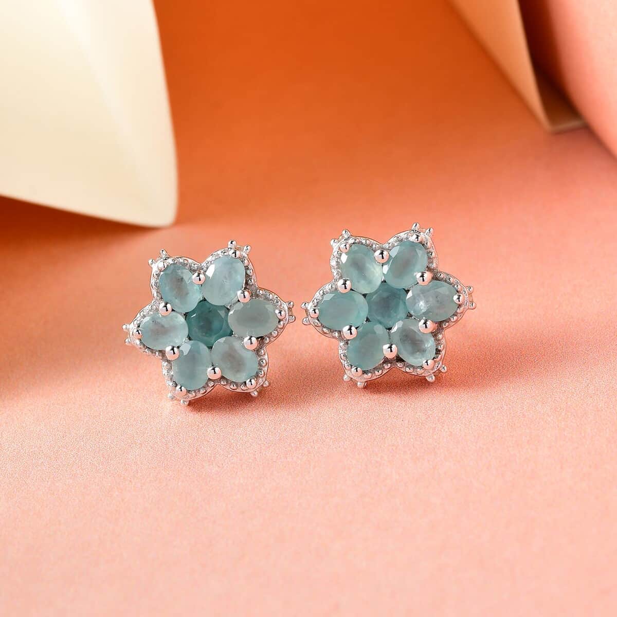 Grandidierite and Natural White Zircon Floral Earrings in Platinum Over Sterling Silver 2.50 ctw image number 1