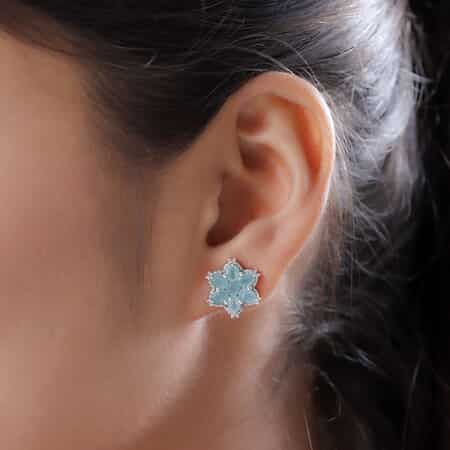 Grandidierite and Natural White Zircon Floral Earrings in Platinum Over Sterling Silver 2.50 ctw image number 2