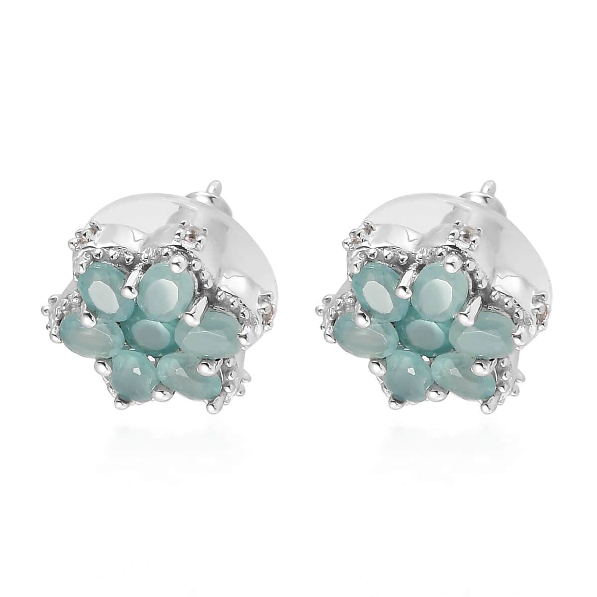 Grandidierite and Natural White Zircon Floral Earrings in Platinum Over Sterling Silver 2.50 ctw image number 3
