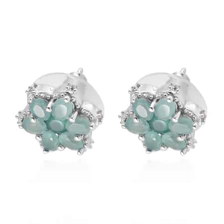 Grandidierite and Natural White Zircon Floral Earrings in Platinum Over Sterling Silver 2.50 ctw image number 3