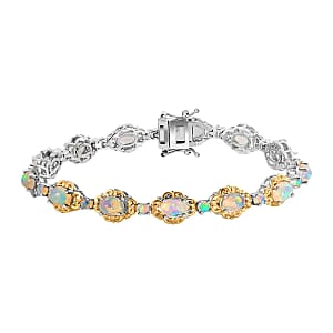Premium Ethiopian Welo Opal Bracelet in Platinum & Vermeil Yellow Gold Plated Sterling Silver, Opal Silver Bracelet, Welo Opal Jewelry, Birthday Gifts (6.50 In) 5.90 ctw