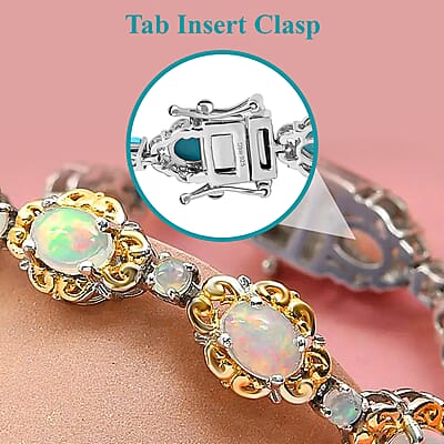 Premium Ethiopian Welo Opal Bracelet in Platinum & Vermeil Yellow Gold Plated Sterling Silver, Opal Silver Bracelet, Welo Opal Jewelry, Birthday Gifts (6.50 In) 5.90 ctw