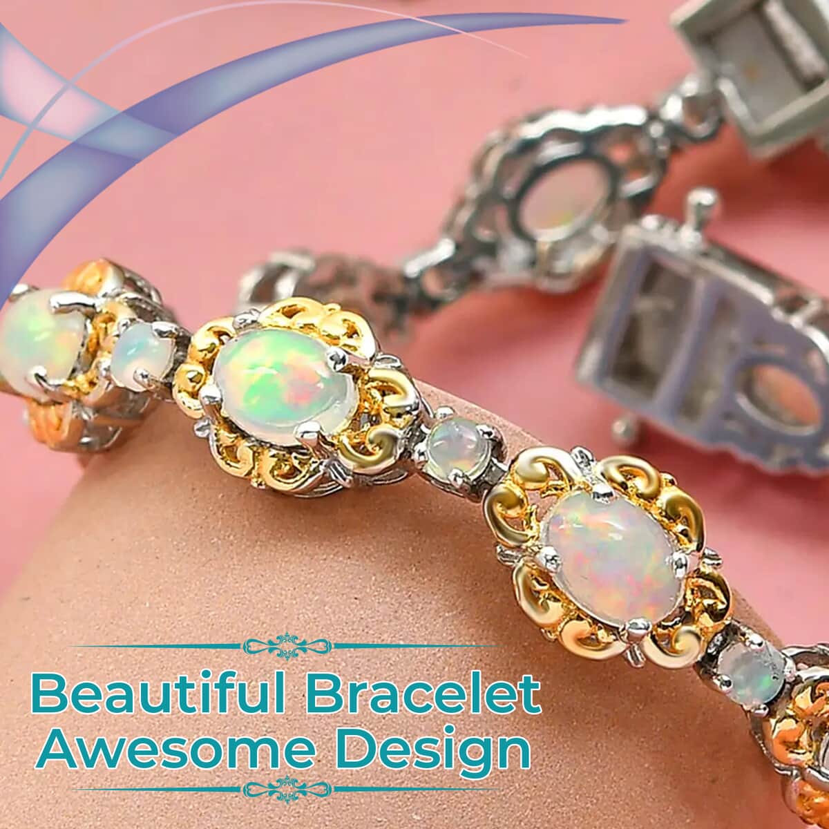 Premium Ethiopian Welo Opal Bracelet in Platinum & Vermeil Yellow Gold Plated Sterling Silver, Opal Silver Bracelet, Welo Opal Jewelry, Birthday Gifts (7.25 In) 7.00 ctw image number 1