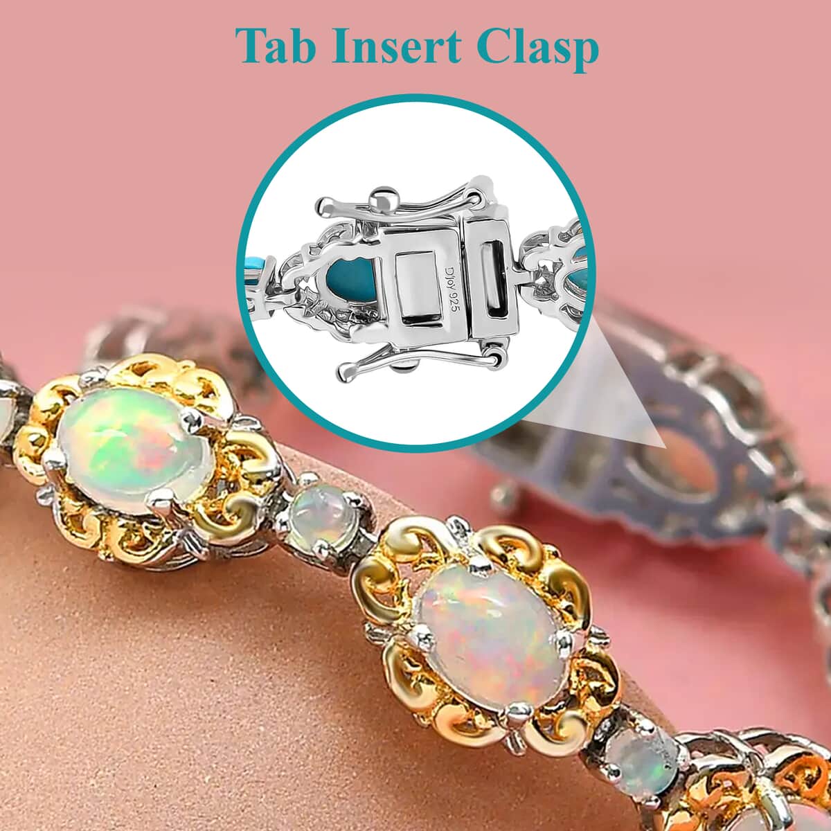 Premium Ethiopian Welo Opal Bracelet in Platinum & Vermeil Yellow Gold Plated Sterling Silver, Opal Silver Bracelet, Welo Opal Jewelry, Birthday Gifts (7.25 In) 7.00 ctw image number 3