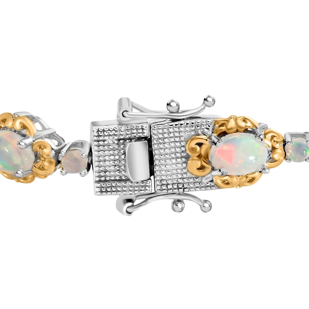 Premium Ethiopian Welo Opal Bracelet in Platinum & Vermeil Yellow Gold Plated Sterling Silver, Opal Silver Bracelet, Welo Opal Jewelry, Birthday Gifts (7.25 In) 7.00 ctw image number 5