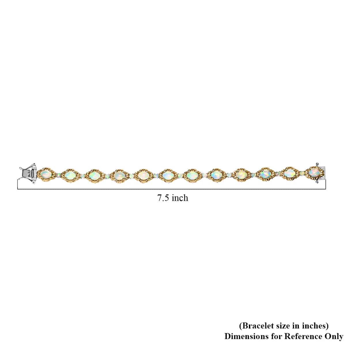 Premium Ethiopian Welo Opal Bracelet in Platinum & Vermeil Yellow Gold Plated Sterling Silver, Opal Silver Bracelet, Welo Opal Jewelry, Birthday Gifts (7.25 In) 7.00 ctw image number 6