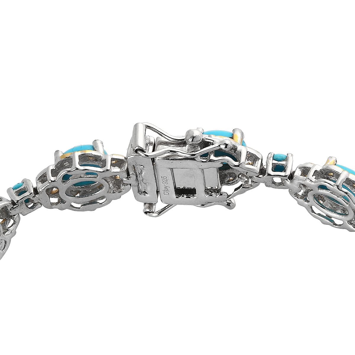 Sleeping Beauty Turquoise Bracelet in Platinum & Vermeil Yellow Gold-Plated Sterling Silver, Turquoise Silver Bracelet, Turquoise Jewelry, Birthday Gifts (6.50 In) 8.35 ctw