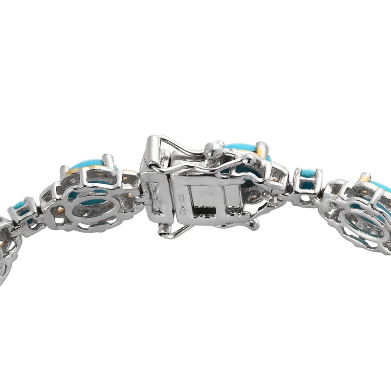 Sleeping Beauty Turquoise Bracelet in Platinum & Vermeil Yellow Gold-Plated Sterling Silver, Turquoise Silver Bracelet, Turquoise Jewelry, Birthday Gifts (6.50 In) 8.35 ctw