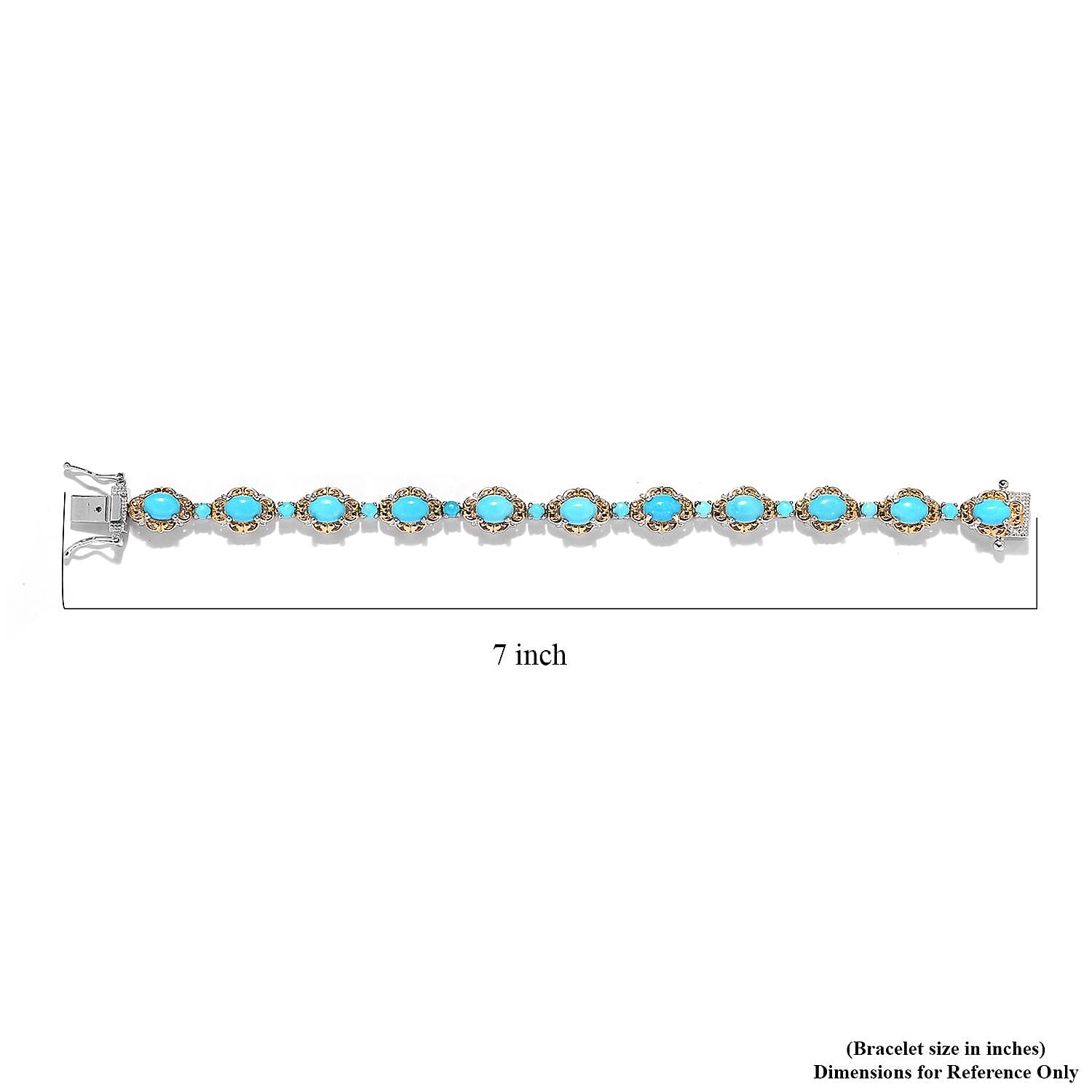 Sleeping Beauty Turquoise Bracelet in Platinum & Vermeil Yellow Gold-Plated Sterling Silver, Turquoise Silver Bracelet, Turquoise Jewelry, Birthday Gifts (6.50 In) 8.35 ctw