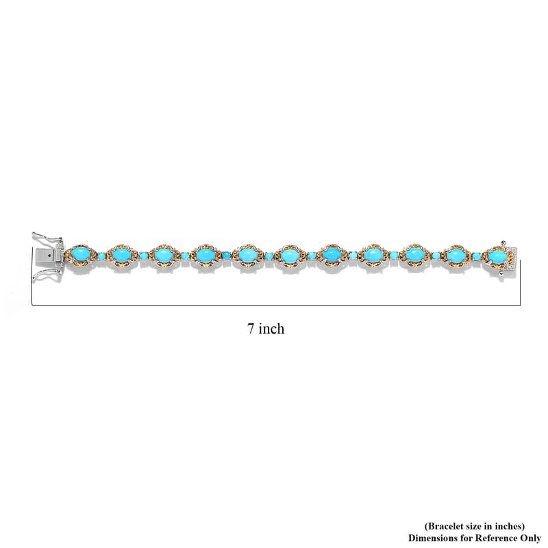 Sleeping Beauty Turquoise Bracelet in Platinum & Vermeil Yellow Gold-Plated Sterling Silver, Turquoise Silver Bracelet, Turquoise Jewelry, Birthday Gifts (6.50 In) 8.35 ctw
