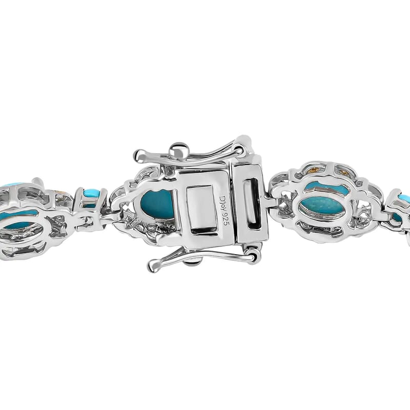 Sleeping Beauty Turquoise Bracelet in Platinum & Vermeil Yellow Gold-Plated Sterling Silver, Turquoise Silver Bracelet, Turquoise Jewelry, Birthday Gifts (6.50 In) 8.35 ctw