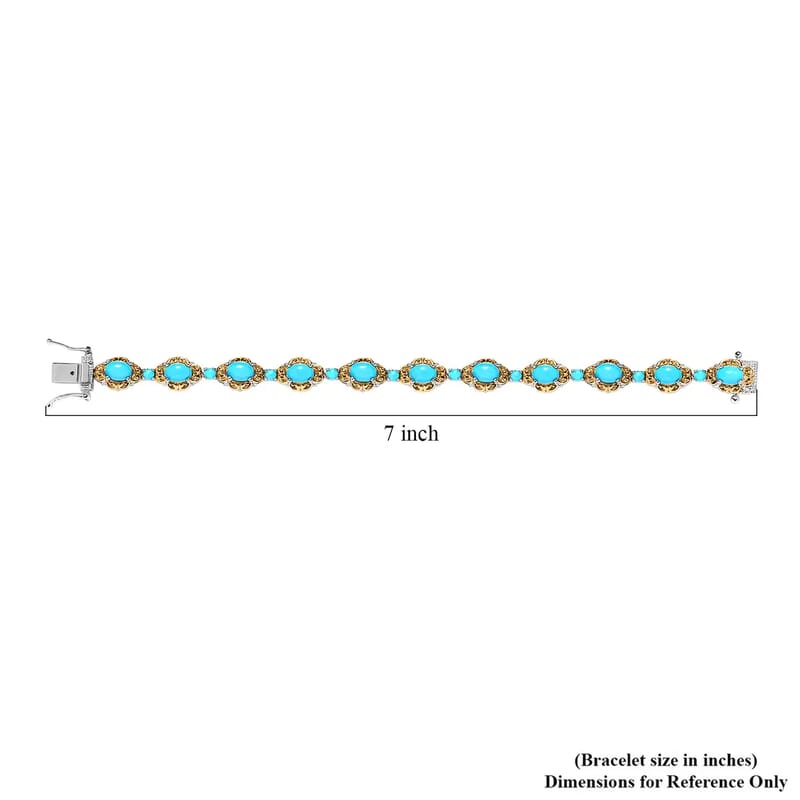 Sleeping Beauty Turquoise Bracelet in Platinum & Vermeil Yellow Gold-Plated Sterling Silver, Turquoise Silver Bracelet, Turquoise Jewelry, Birthday Gifts (6.50 In) 8.35 ctw