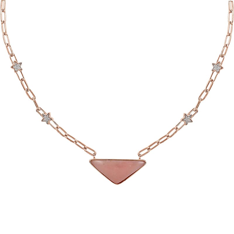 Peruvian Pink Opal and White Zircon 11.90 ctw Paper Clip Star Station Necklace in Vermeil Rose Gold Over Sterling Silver 18 Inches