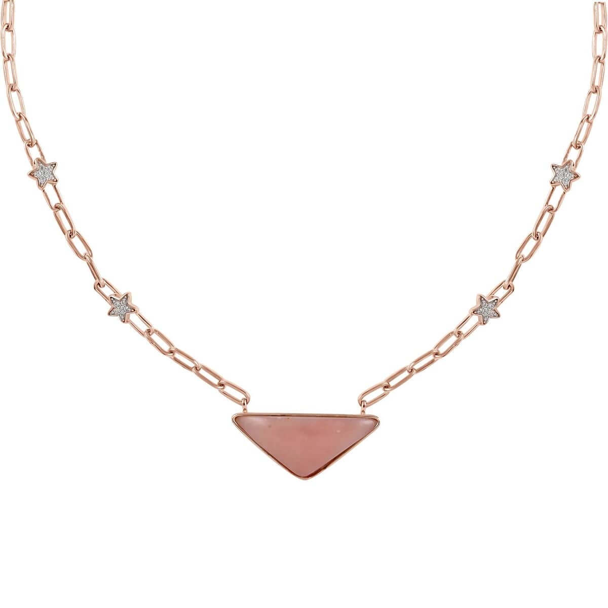 Peruvian Pink Opal and White Zircon Paper Clip Star Station Necklace 18 Inches in Vermeil Rose Gold Over Sterling Silver 11.90 ctw image number 0