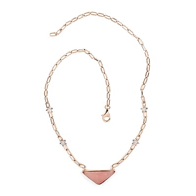 Peruvian Pink Opal and White Zircon 11.90 ctw Paper Clip Star Station Necklace in Vermeil Rose Gold Over Sterling Silver 18 Inches