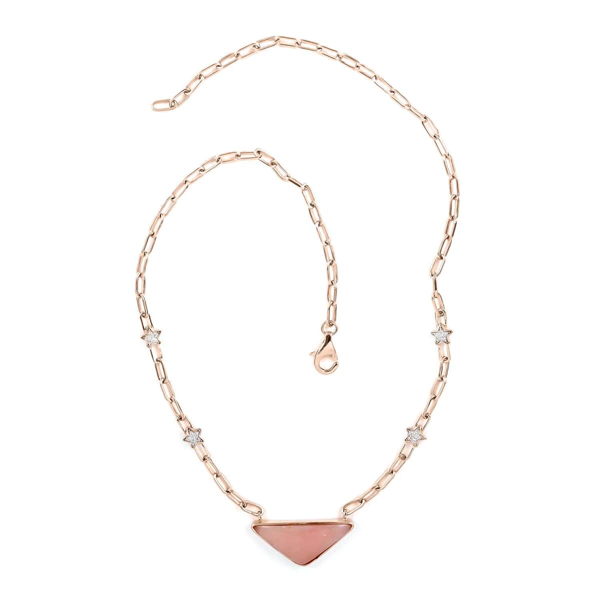 Peruvian Pink Opal and White Zircon Paper Clip Star Station Necklace 18 Inches in Vermeil Rose Gold Over Sterling Silver 11.90 ctw image number 2
