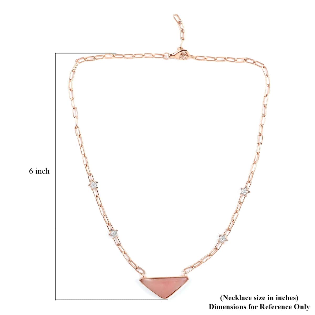 Peruvian Pink Opal and White Zircon Paper Clip Star Station Necklace 18 Inches in Vermeil Rose Gold Over Sterling Silver 11.90 ctw image number 4