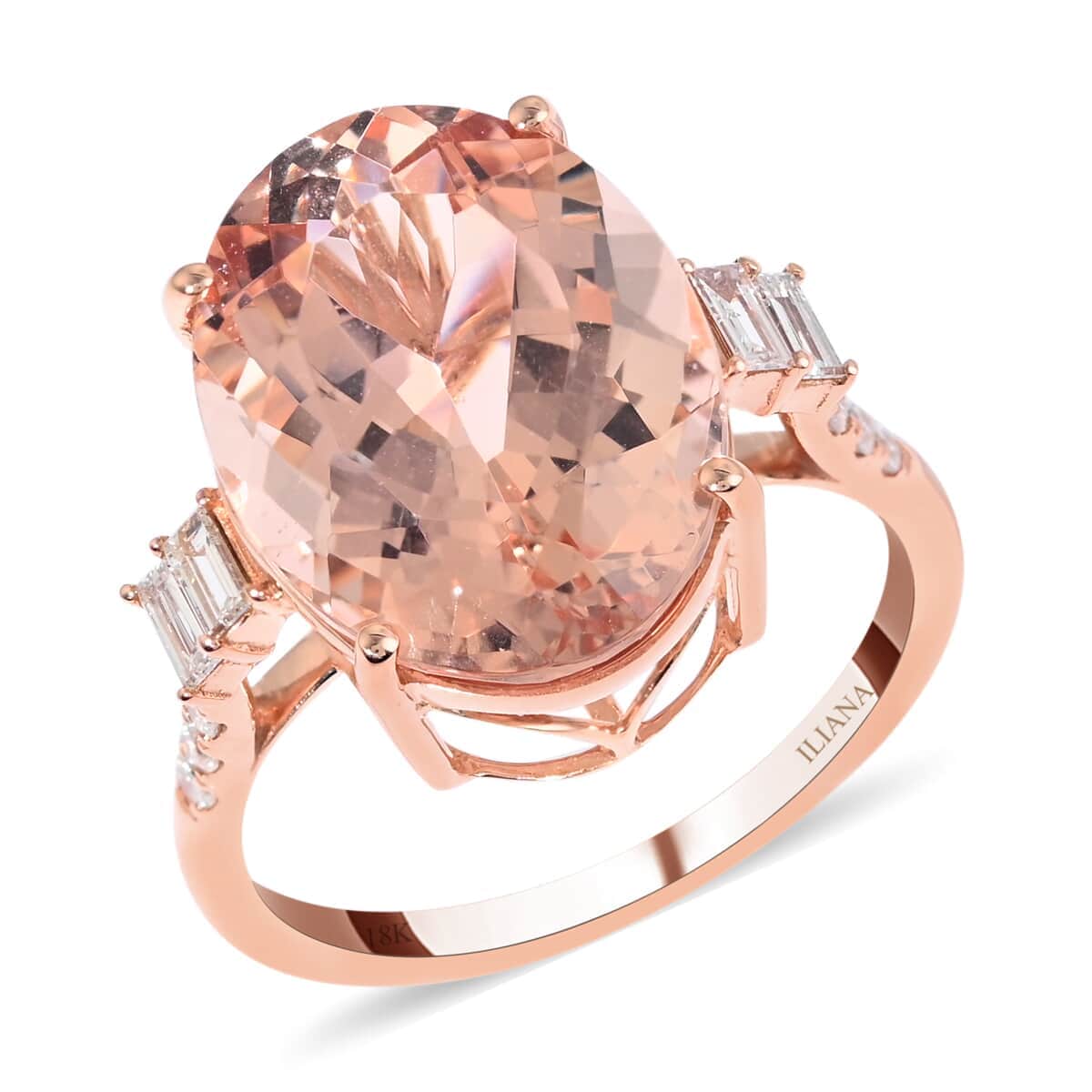 Certified & Appraised Iliana 18K Rose Gold AAA Marropino Morganite and G-H SI Diamond Solitaire Ring (Size 6.0) 8.70 ctw image number 0