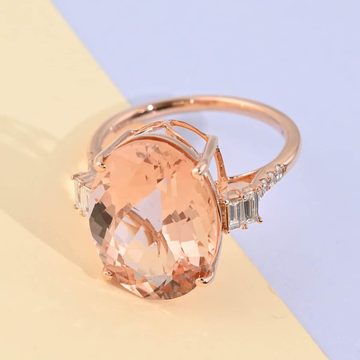 Certified & Appraised Iliana 18K Rose Gold AAA Marropino Morganite and G-H SI Diamond Solitaire Ring (Size 6.0) 8.70 ctw image number 1