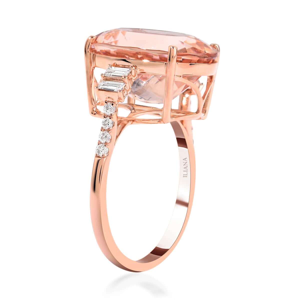Certified & Appraised Iliana 18K Rose Gold AAA Marropino Morganite and G-H SI Diamond Solitaire Ring (Size 6.0) 8.70 ctw image number 3