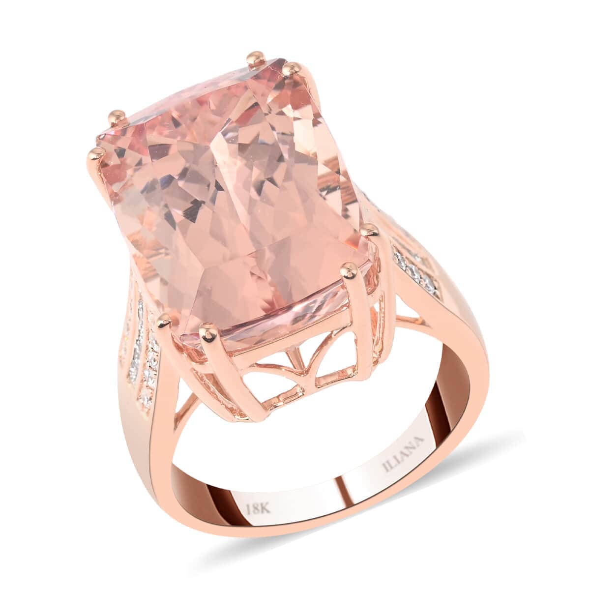 Certified Iliana 18K Rose Gold AAA Marropino Morganite and G-H SI Diamond Ring (Size 7.0) 8.70 Grams 15.50 ctw image number 0