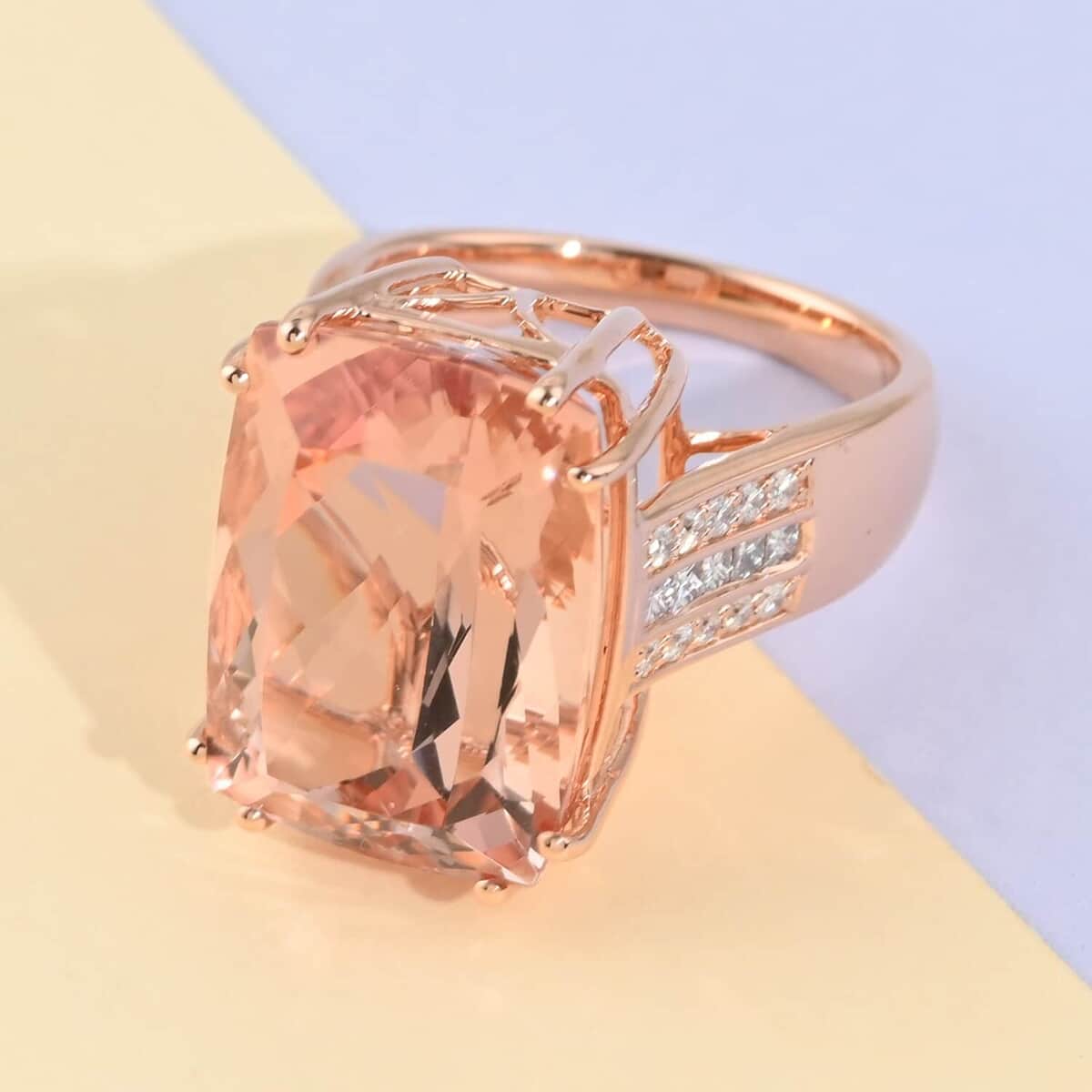 Certified Iliana 18K Rose Gold AAA Marropino Morganite and G-H SI Diamond Ring (Size 7.0) 8.70 Grams 15.50 ctw image number 1