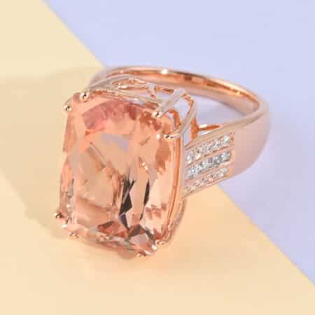 Certified Iliana 18K Rose Gold AAA Marropino Morganite and G-H SI Diamond Ring (Size 7.0) 8.70 Grams 15.50 ctw image number 1