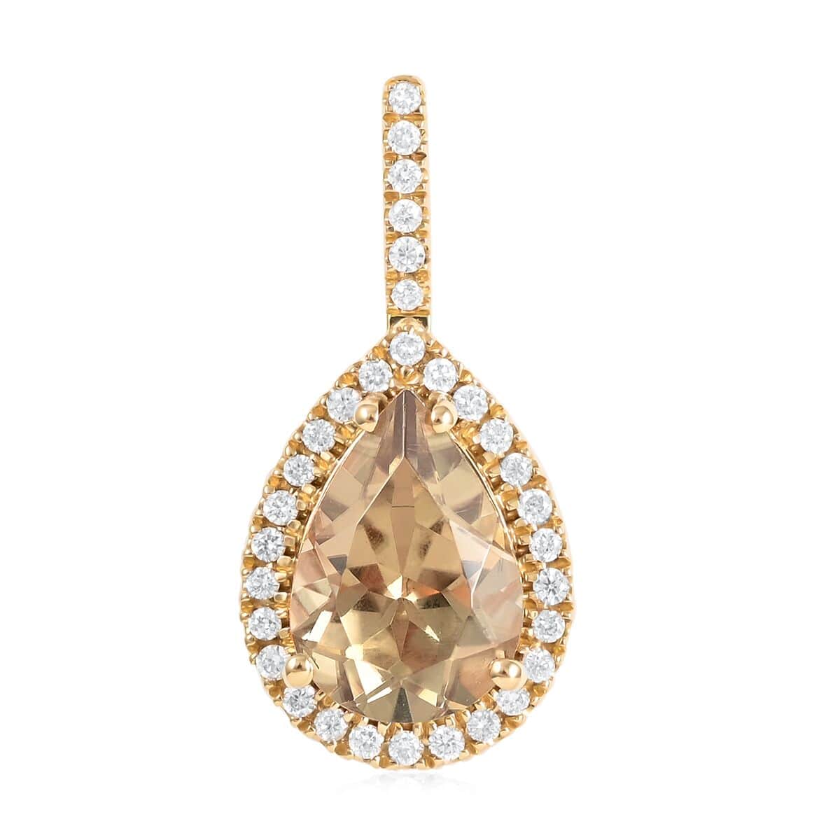 Certified and Appraised Iliana 18K Yellow Gold AAA Turkizite and G-H SI Diamond Halo Pendant 2.20 ctw image number 0