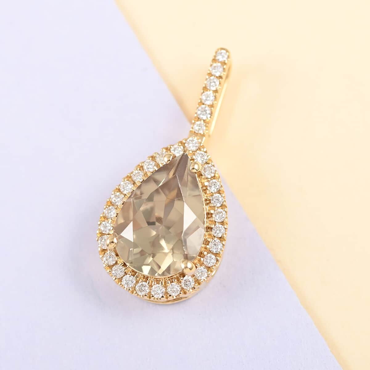 Certified and Appraised Iliana 18K Yellow Gold AAA Turkizite and G-H SI Diamond Halo Pendant 2.20 ctw image number 1
