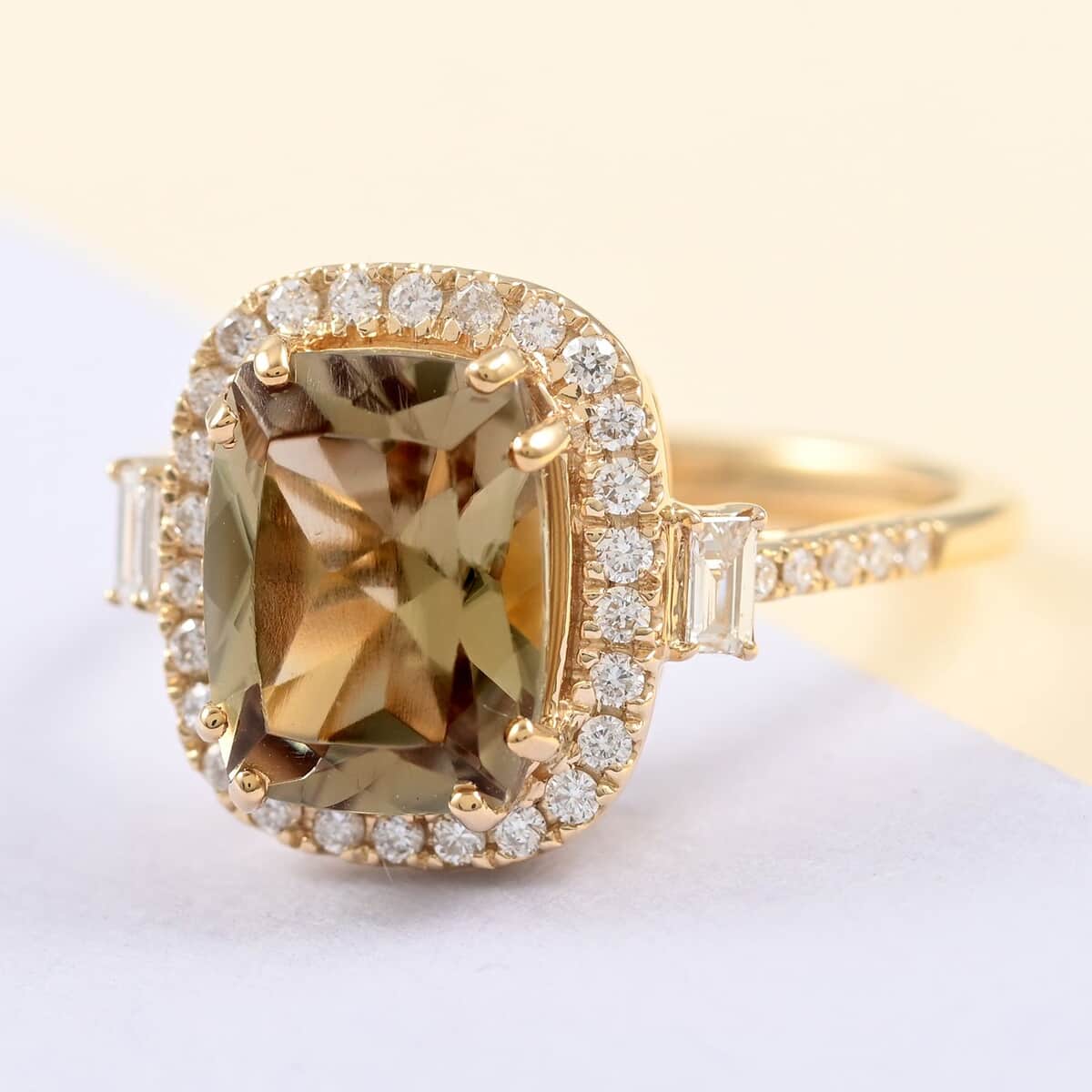 Certified & Appraised ILIANA 18K Yellow Gold AAA Turkizite and G-H SI Diamond Halo Ring 4.15 Grams 3.80 ctw image number 1