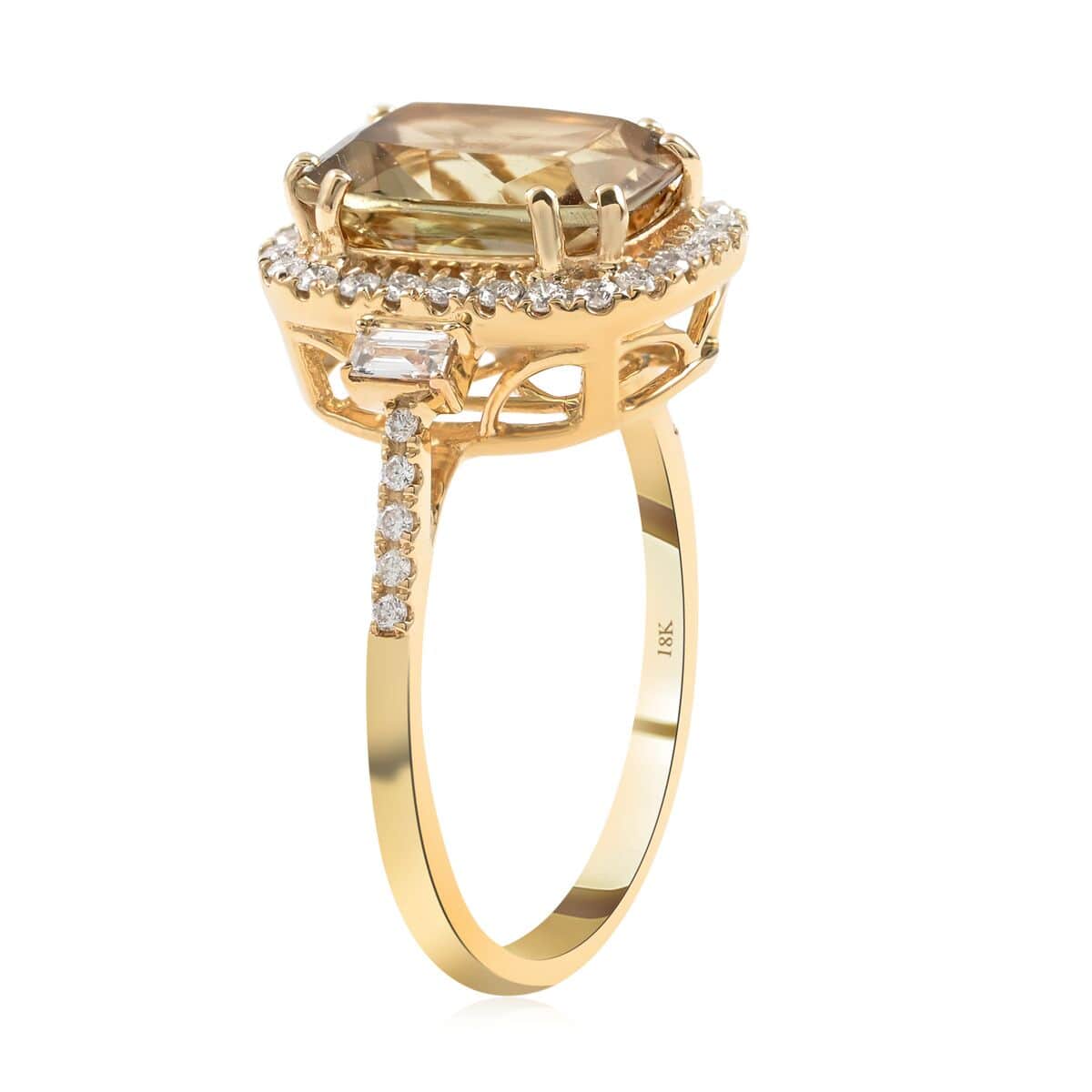 Certified & Appraised ILIANA 18K Yellow Gold AAA Turkizite and G-H SI Diamond Halo Ring 4.15 Grams 3.80 ctw image number 3