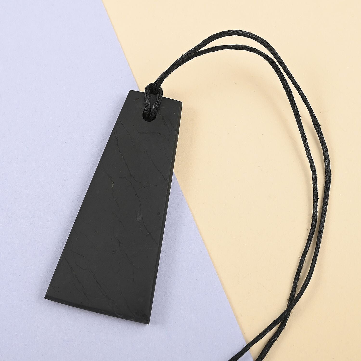 Shungite Trapezium Pendant with Black Leather Necklace 26 Inches 32.00 ctw