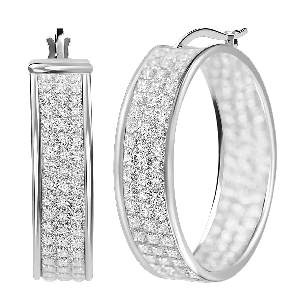 Sterling Silver Sandblast In-out Hoop Earrings 3.75 Grams image number 0