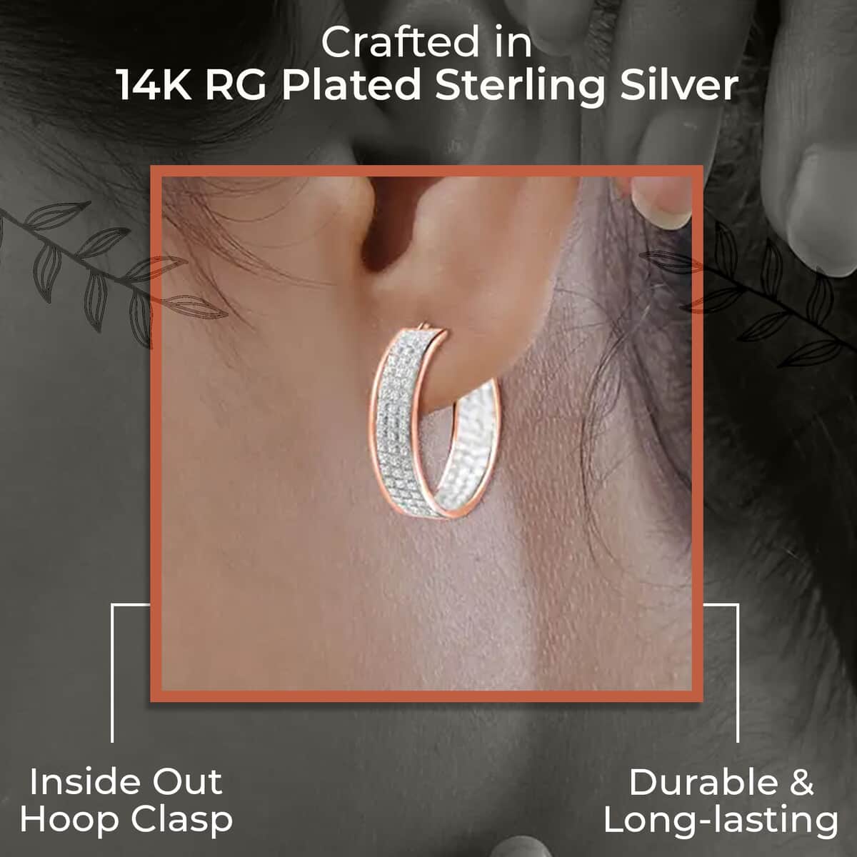 Sandblast Inside Out Hoop Earrings For Women, 14K Rose Gold Plated Sterling Silver Hoop Earrings, Gifts For Her 3.80 Grams image number 2