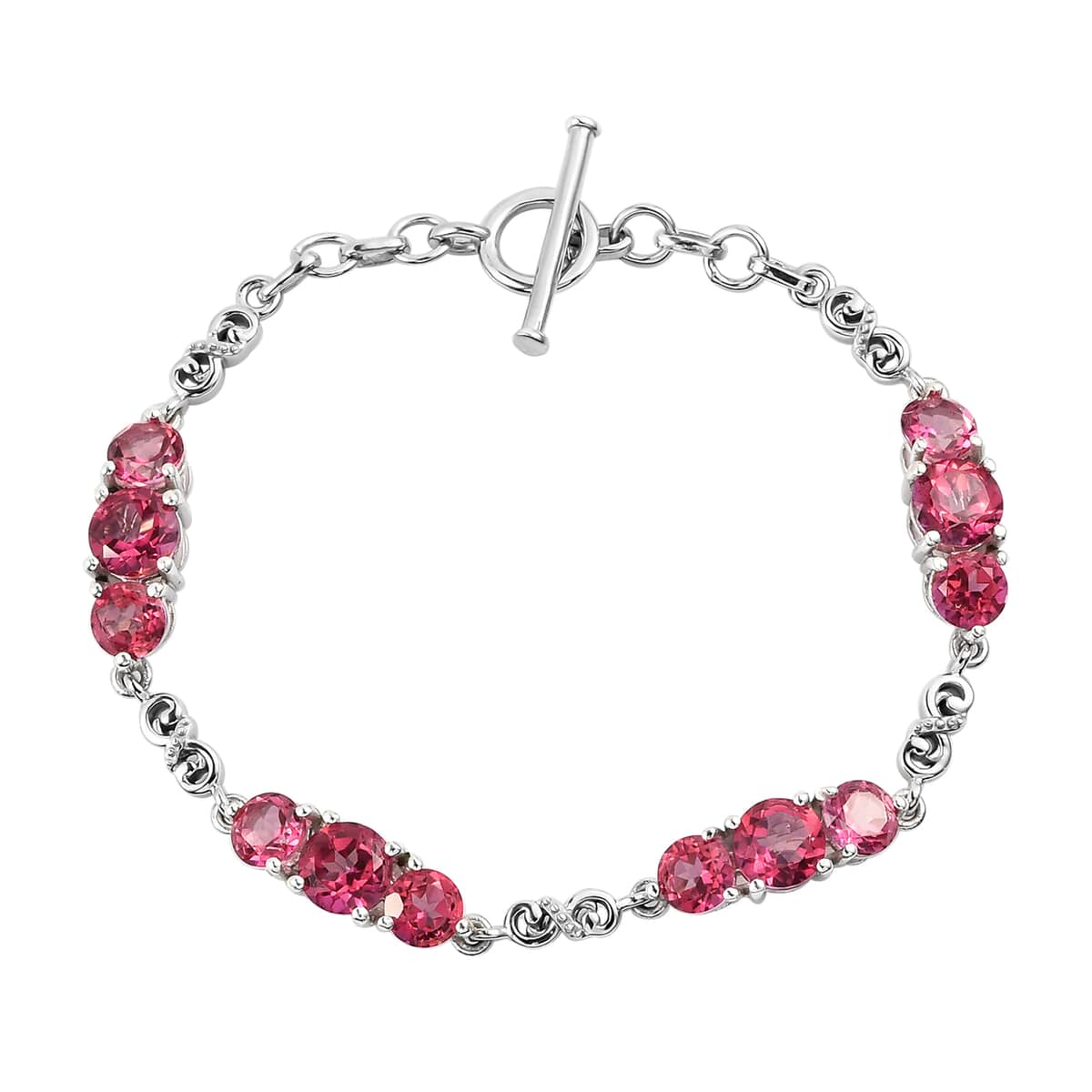 Pure Pink Mystic Topaz Toggle Clasp Bracelet in Platinum Over Sterling Silver (6.50 In) 9.25 ctw image number 0