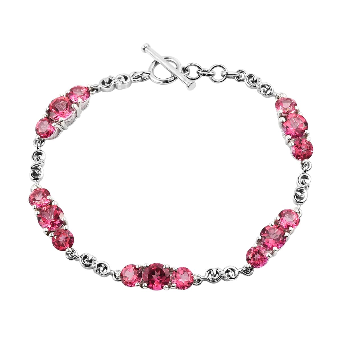 Pure Pink Mystic Topaz Toggle Clasp Bracelet in Platinum Over Sterling Silver (7.25 In) 11.60 ctw image number 0