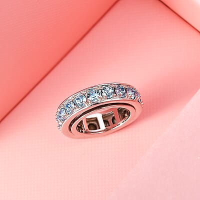Karis Aquamarine Color Crystal Spinner Band Ring in Platinum Bond (Size 5.0)
