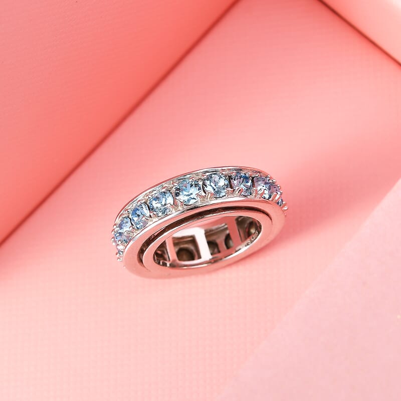 Karis Aquamarine Color Crystal Spinner Band Ring in Platinum Bond (Size 5.0)
