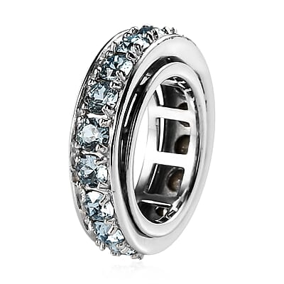 Karis Aquamarine Color Crystal Spinner Band Ring in Platinum Bond (Size 5.0)