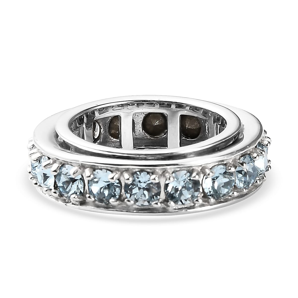 Karis Aquamarine Color Crystal Spinner Band Ring in Platinum Bond (Size 5.0)