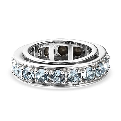 Karis Aquamarine Color Crystal Spinner Band Ring in Platinum Bond (Size 5.0)