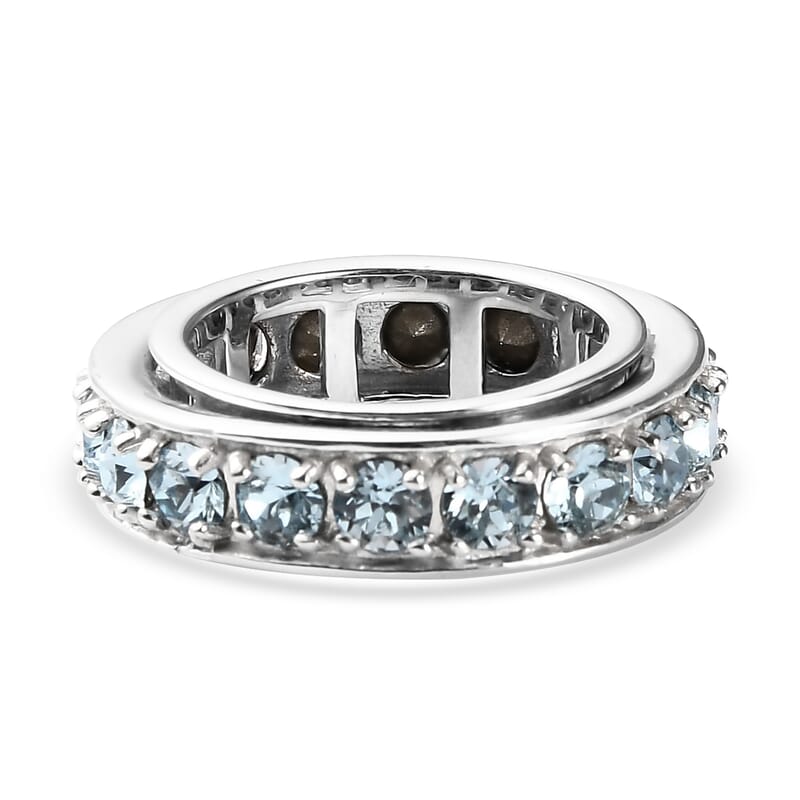 Karis Aquamarine Color Crystal Spinner Band Ring in Platinum Bond (Size 5.0)