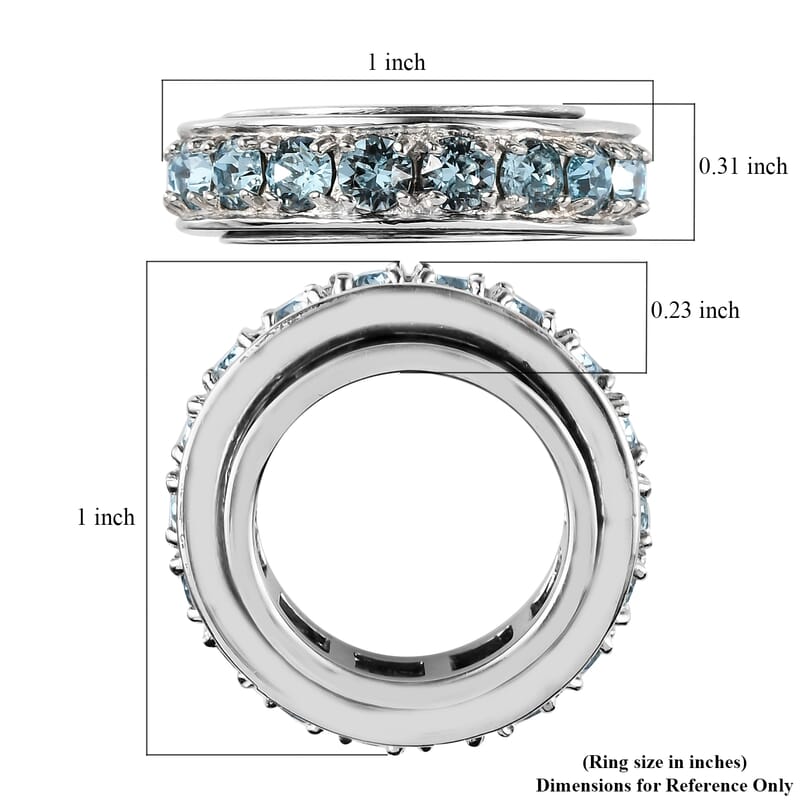 Karis Aquamarine Color Crystal Spinner Band Ring in Platinum Bond (Size 5.0)