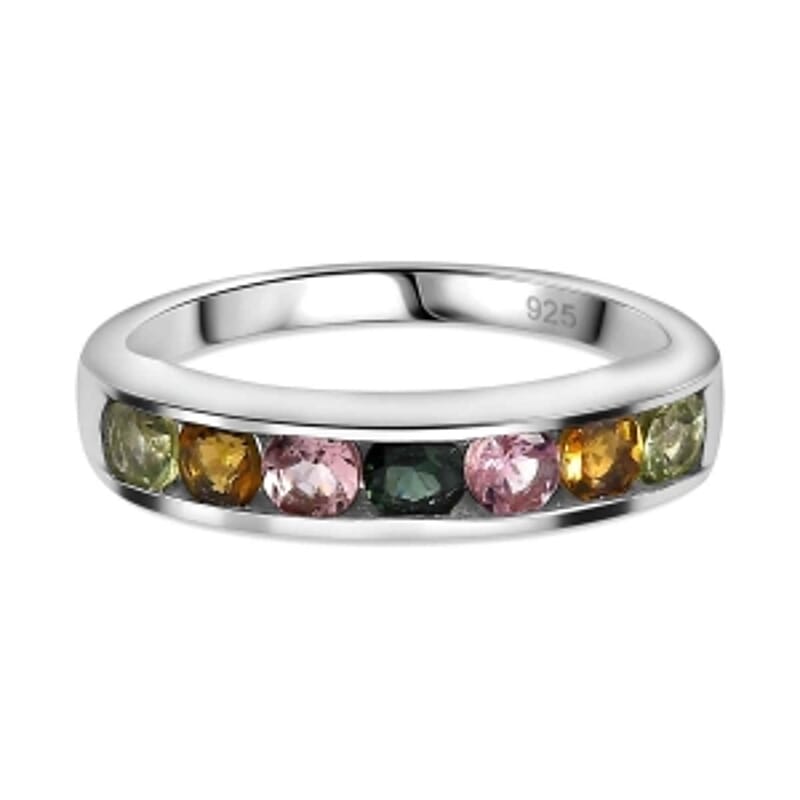 Multi-Tourmaline 0.83 ctw Ring in Platinum Over Sterling Silver (Size 10)