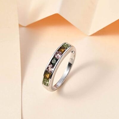 Multi-Tourmaline 0.83 ctw Ring in Platinum Over Sterling Silver (Size 10)