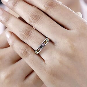 Multi-Tourmaline 0.83 ctw Ring in Platinum Over Sterling Silver (Size 10)