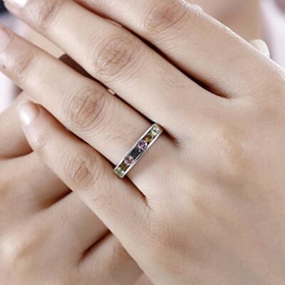 Multi-Tourmaline 0.83 ctw Ring in Platinum Over Sterling Silver (Size 10)