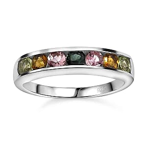 Multi-Tourmaline 0.83 ctw Ring in Platinum Over Sterling Silver (Size 10)